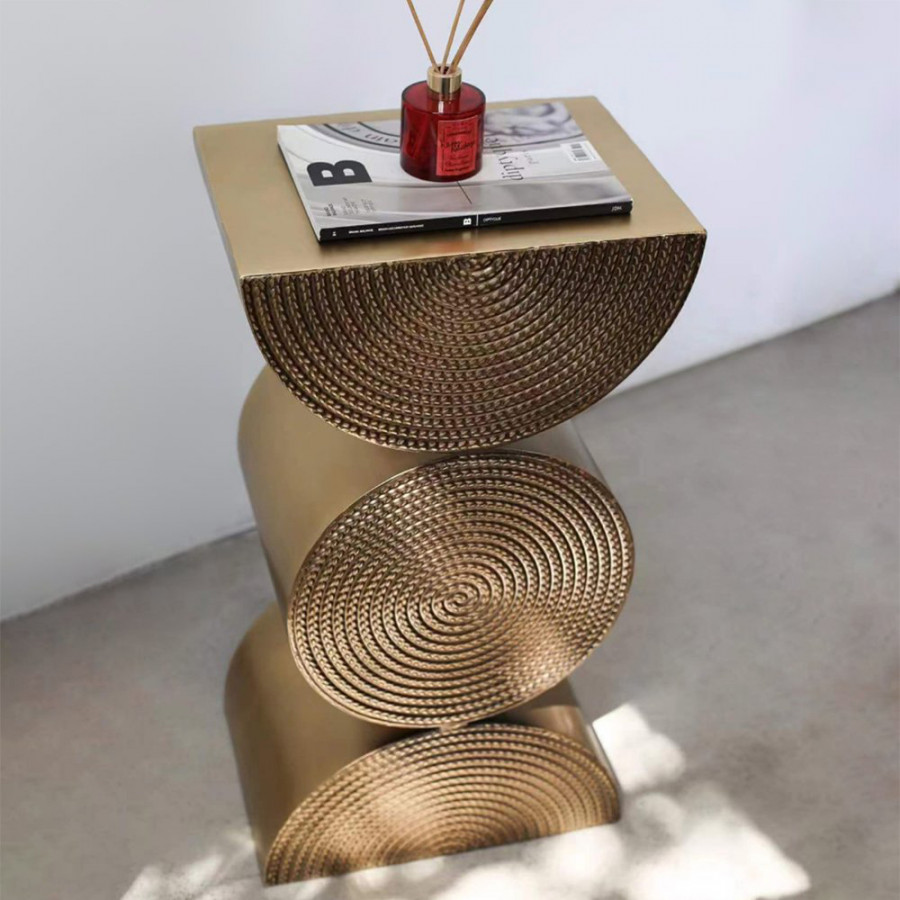 HMR - 14" Metal Art Decor Gold Side Table