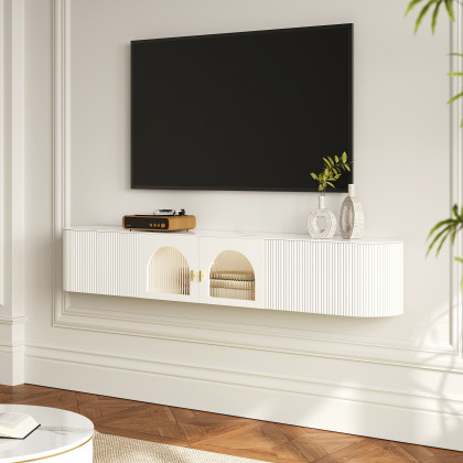 HMR - 70.8" White Sintered Stone Floating Wall-Mounted TV Stand