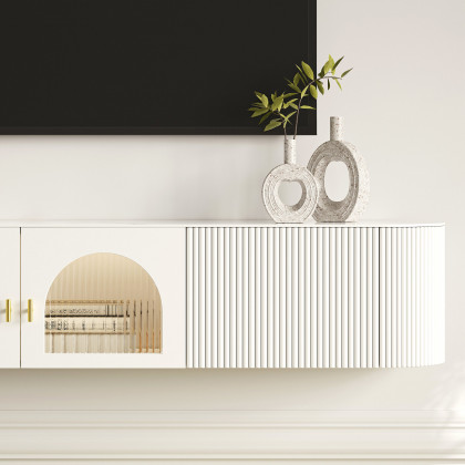 HMR - 70.8" White Sintered Stone Floating Wall-Mounted TV Stand