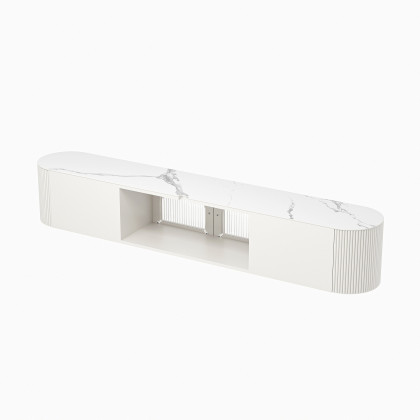 HMR - 70.8" White Sintered Stone Floating Wall-Mounted TV Stand