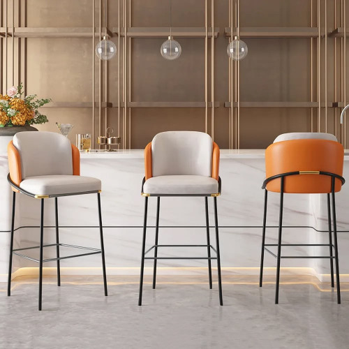 HMR Linenic Series Modern PU Leather Bar Stools - Orange, 20.9"L x 20.9"W x 41.3"H, 8-Pieces