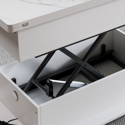 HMR - Modern White Power Lift Height Multifunctional Coffee Table Extendable 2 Drawers USB