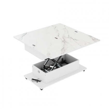 HMR - Modern White Power Lift Height Multifunctional Coffee Table Extendable 2 Drawers USB