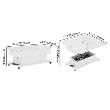 HMR - Modern White Power Lift Height Multifunctional Coffee Table Extendable 2 Drawers USB