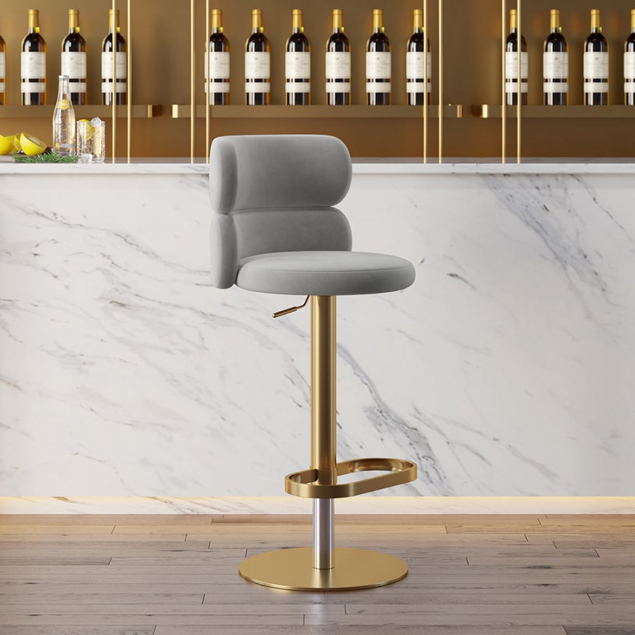 HMR Affordable Luxury Modern Adjustable Swivel Bar Stools with Velvet Upholstery - Gray, 6-Pieces