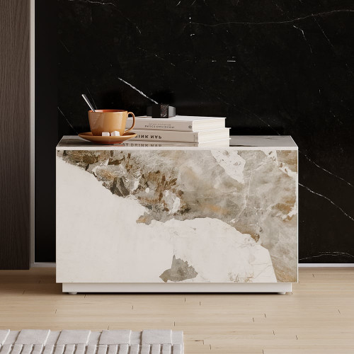 HMR 23" Sintered Stone Floor Nightstand with Drawer - Marble & White, Number Of Drawers: 1, Set Of 2