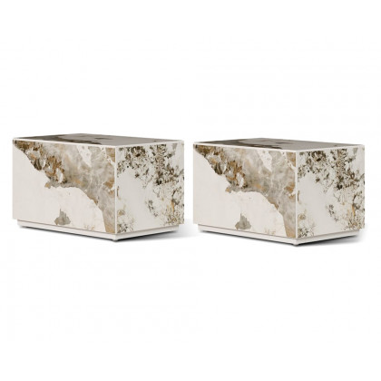 HMR 23" Sintered Stone Floor Nightstand with Drawer - Marble & White, Number Of Drawers: 1, Set Of 2