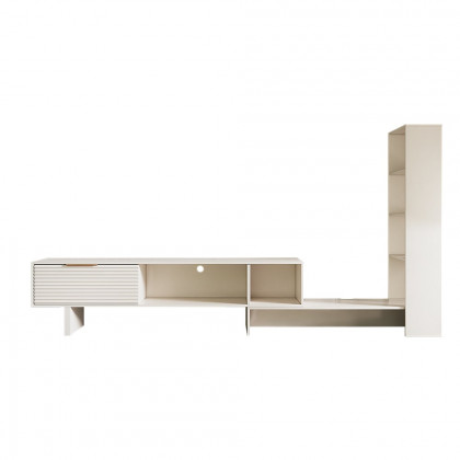 HMR - Modern White Retracted & Extendable TV Stand Wood Entertainment Center with Bookshelves