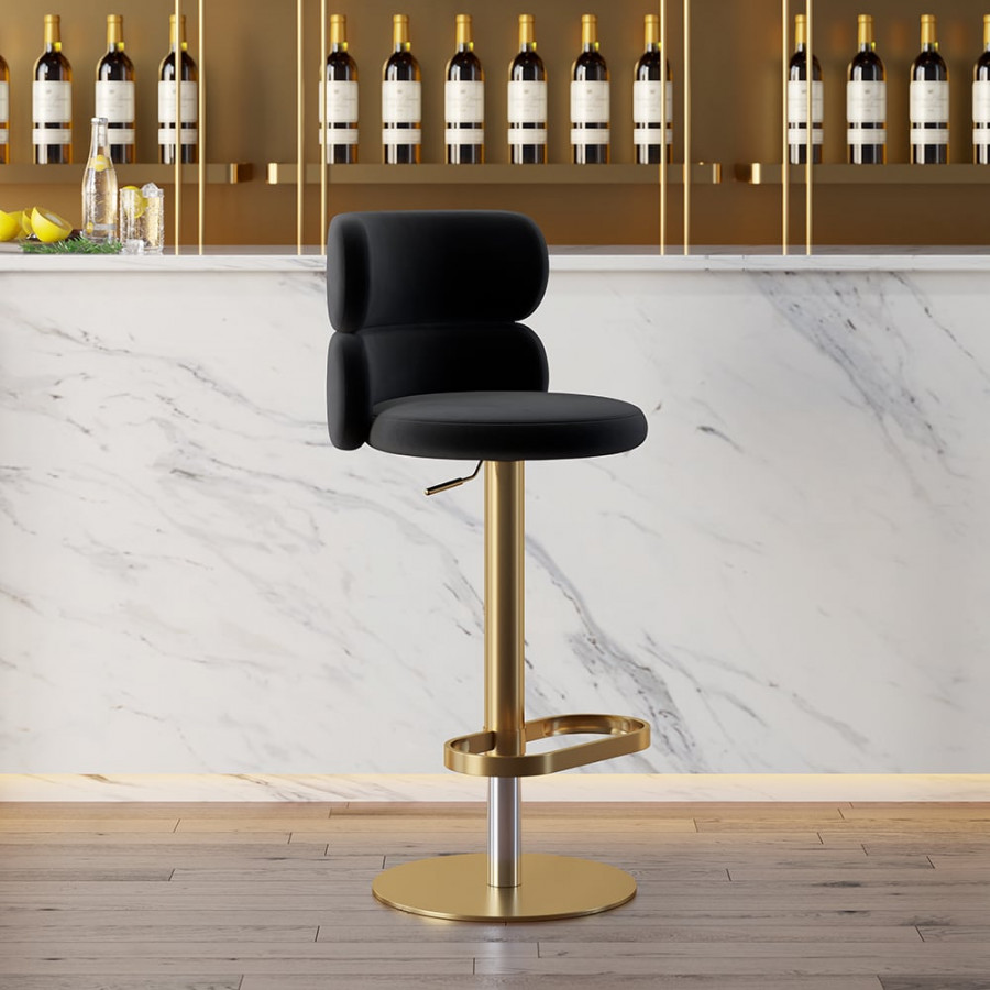 HMR Affordable Luxury Modern Adjustable Swivel Bar Stools with Velvet Upholstery - Black, 4-Pieces