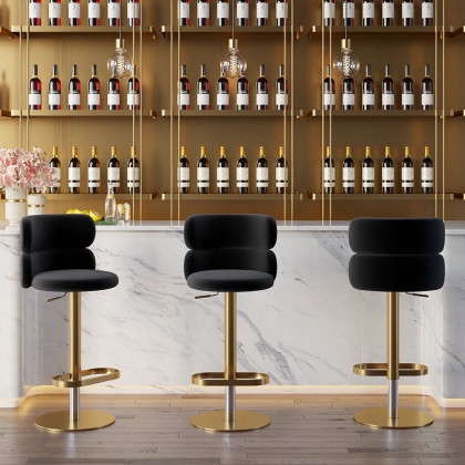 HMR Affordable Luxury Modern Adjustable Swivel Bar Stools with Velvet Upholstery - Black, 4-Pieces