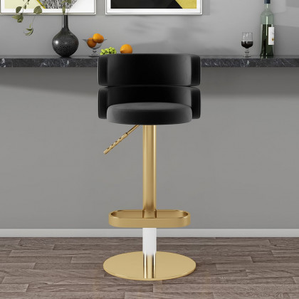 HMR Affordable Luxury Modern Adjustable Swivel Bar Stools with Velvet Upholstery - Black, 4-Pieces