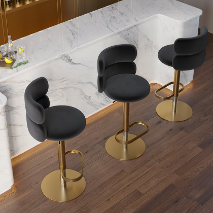 HMR Affordable Luxury Modern Adjustable Swivel Bar Stools with Velvet Upholstery - Black, 4-Pieces