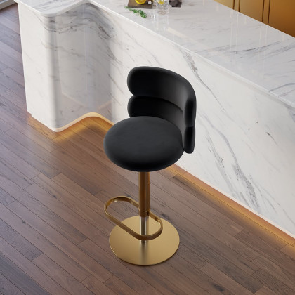 HMR Affordable Luxury Modern Adjustable Swivel Bar Stools with Velvet Upholstery - Black, 4-Pieces