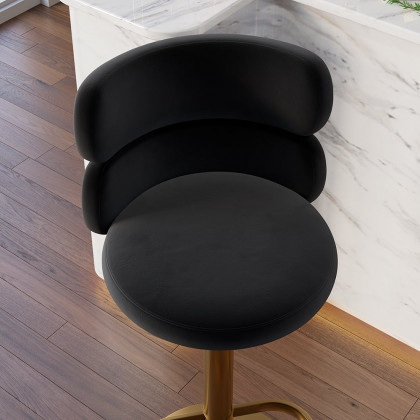 HMR Affordable Luxury Modern Adjustable Swivel Bar Stools with Velvet Upholstery - Black, 4-Pieces