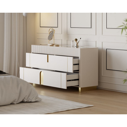 HMR Artus 59"W 6 Drawer Dresser Glass Top Closet Island with Jewelry Display Storage - White