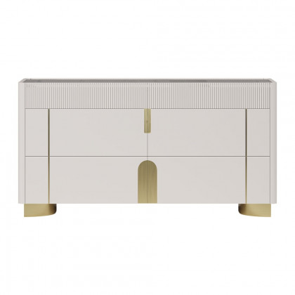 HMR Artus 59"W 6 Drawer Dresser Glass Top Closet Island with Jewelry Display Storage - White
