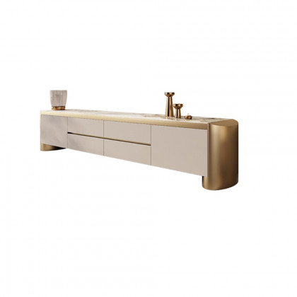 HMR - Modern 78.7" Off White & Gold TV Stand Sintered Stone Top with Storage for TVs up to 85"