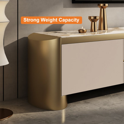 HMR - Modern 78.7" Off White & Gold TV Stand Sintered Stone Top with Storage for TVs up to 85"