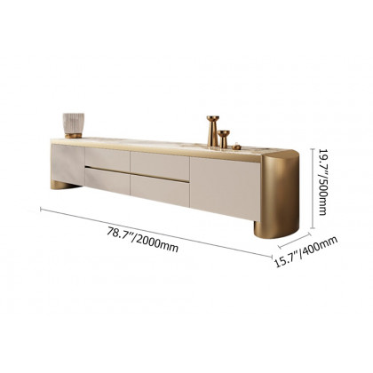 HMR - Modern 78.7" Off White & Gold TV Stand Sintered Stone Top with Storage for TVs up to 85"