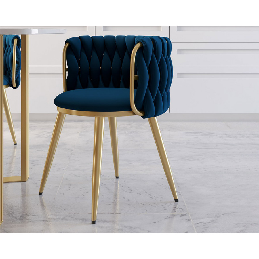 HMR Sweave Nordic Barrel Dining Chair with Velvet Upholstery (Set of 2) - Blue