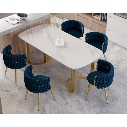 HMR Sweave Nordic Barrel Dining Chair with Velvet Upholstery (Set of 2) - Blue