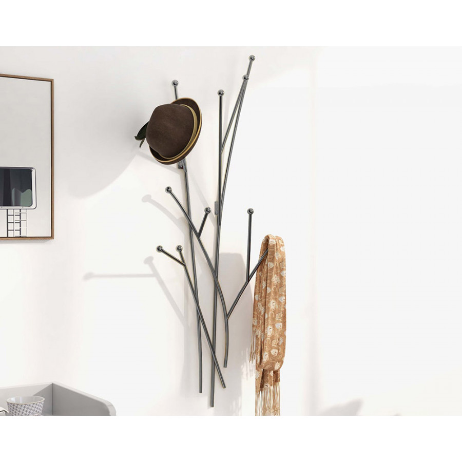 HMR Modern 11-Hook Wall Mounted Coat Rack with Tree Branch Shape - Black