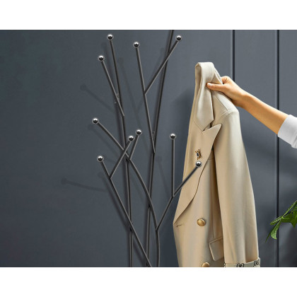 HMR Modern 11-Hook Wall Mounted Coat Rack with Tree Branch Shape - Black
