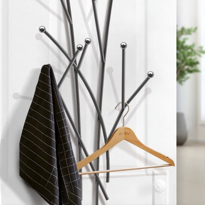 HMR Modern 11-Hook Wall Mounted Coat Rack with Tree Branch Shape - Black