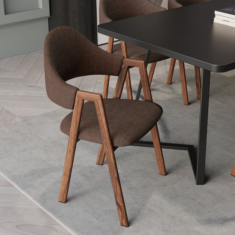 HMR Modern Dining Chairs with Linen Upholstery - Brown, 8-Pieces