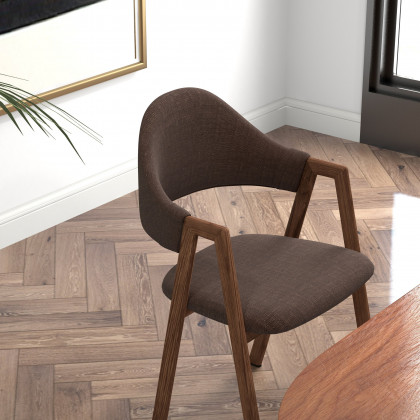 HMR Modern Dining Chairs with Linen Upholstery - Brown, 8-Pieces