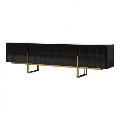 HMR Grovyn Sintered Stone Top Fluted TV Stand with Storage - Black, 94.5"W x 17.7"D x 23.6"H, Without Fireplace