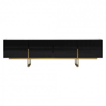 HMR Grovyn Sintered Stone Top Fluted TV Stand with Storage - Black, 94.5"W x 17.7"D x 23.6"H, Without Fireplace
