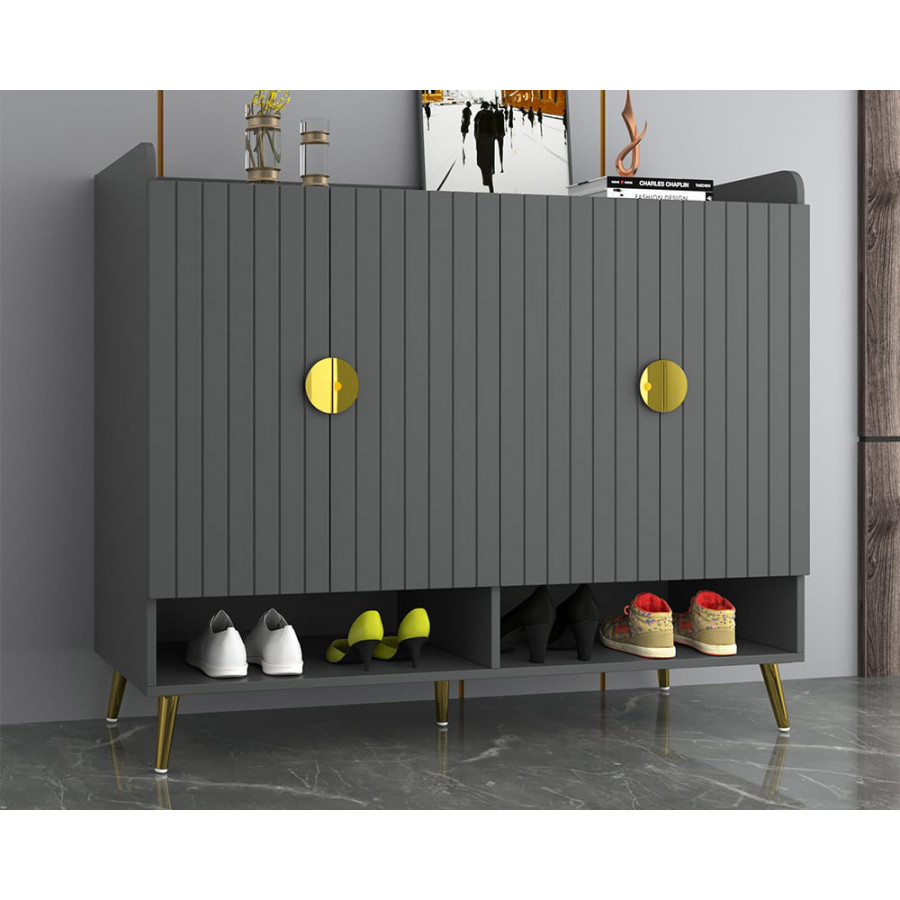 HMR Yellar Nordic Entryway Shoe Cabinet with Doors & Open Shelves - Gray, 47.2" (10 Shelves)