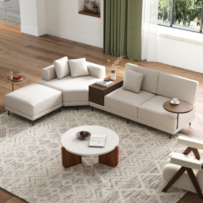 HMR - 143" Linen Modular Sectional Sofa with Storage & Swivel Tray