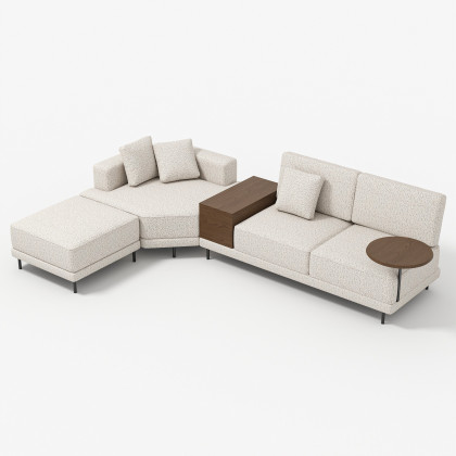 HMR - 143" Linen Modular Sectional Sofa with Storage & Swivel Tray