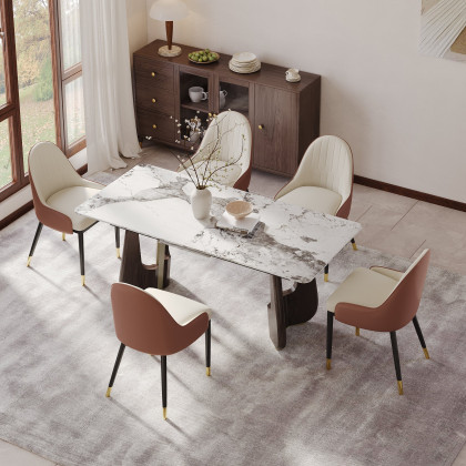 HMR - 71"-87" Rectangle Extendable Dining Table Sintered Stone Top for 6-8 People