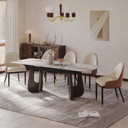 HMR - 71"-87" Rectangle Extendable Dining Table Sintered Stone Top for 6-8 People