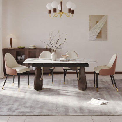 HMR - 71"-87" Rectangle Extendable Dining Table Sintered Stone Top for 6-8 People
