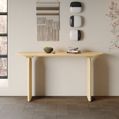 HMR - Tintica 59.1" Rustic Solid Wood Long Console Table Natural Entryway Table Pedestal Base