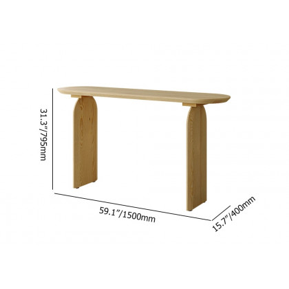 HMR - Tintica 59.1" Rustic Solid Wood Long Console Table Natural Entryway Table Pedestal Base