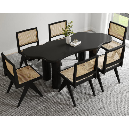 HMR - Dining Set 70.9" Japandi Irregular Wood Dining Table