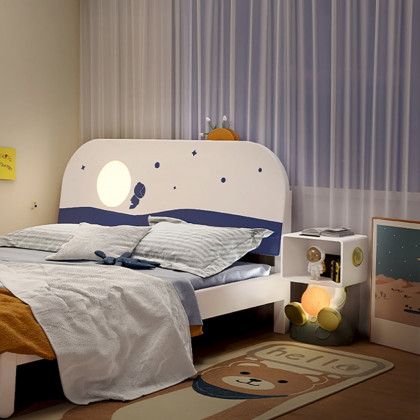 HMR - Modern White & Gold Bedroom Nightstand with Light & Open Storage