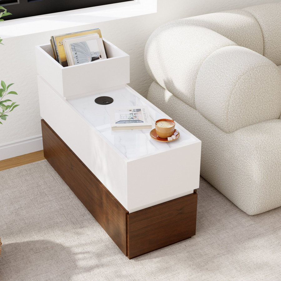 HMR - Sintered Stone Top Narrow Smart Side Table with Storage
