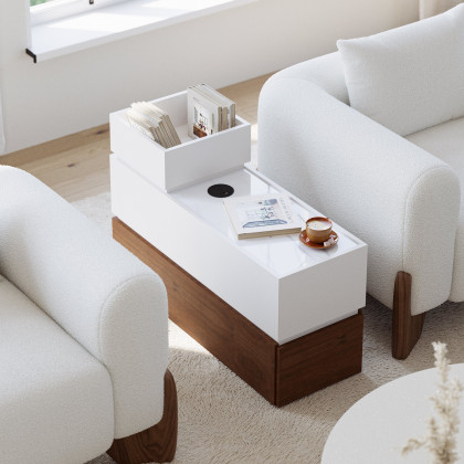 HMR - Sintered Stone Top Narrow Smart Side Table with Storage