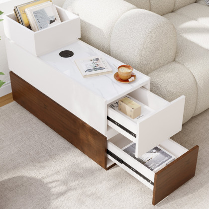 HMR - Sintered Stone Top Narrow Smart Side Table with Storage