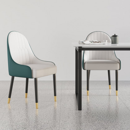 HMR Darg Series Modern PU Leather Upholstery Dining Chairs - White/Green, Set of 6