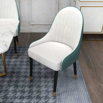 HMR Darg Series Modern PU Leather Upholstery Dining Chairs - White/Green, Set of 6