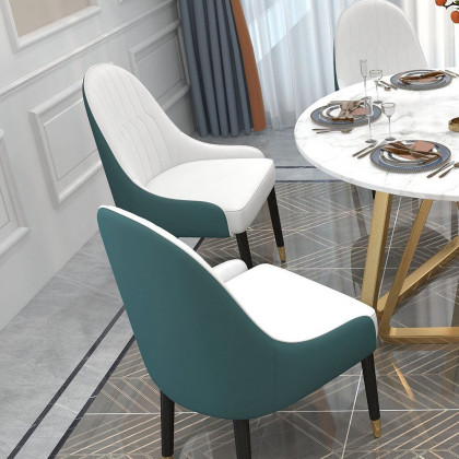 HMR Darg Series Modern PU Leather Upholstery Dining Chairs - White/Green, Set of 6