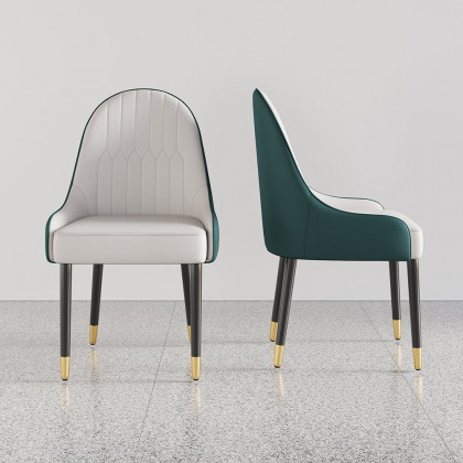 HMR Darg Series Modern PU Leather Upholstery Dining Chairs - White/Green, Set of 6