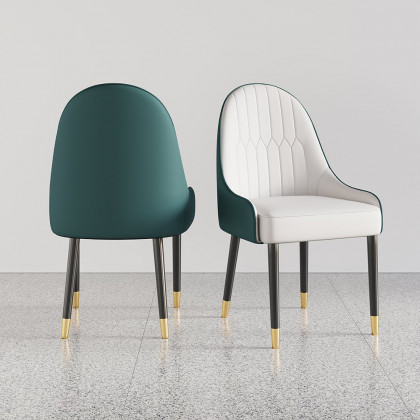 HMR Darg Series Modern PU Leather Upholstery Dining Chairs - White/Green, Set of 6
